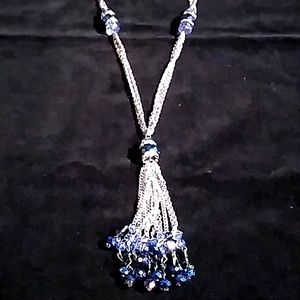 Silver Necklace with Blue cut beads & CZ stones